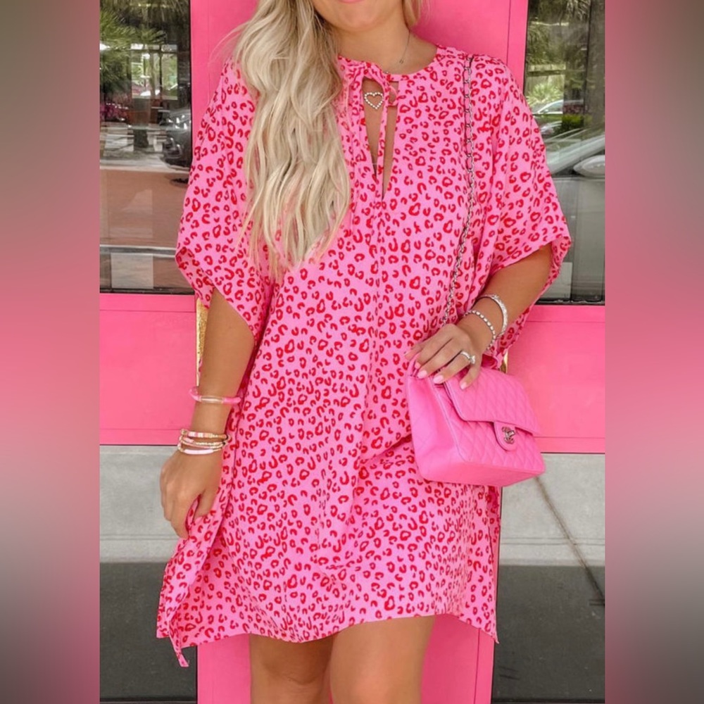 Leopard Print Half Sleeve Shift Dress
